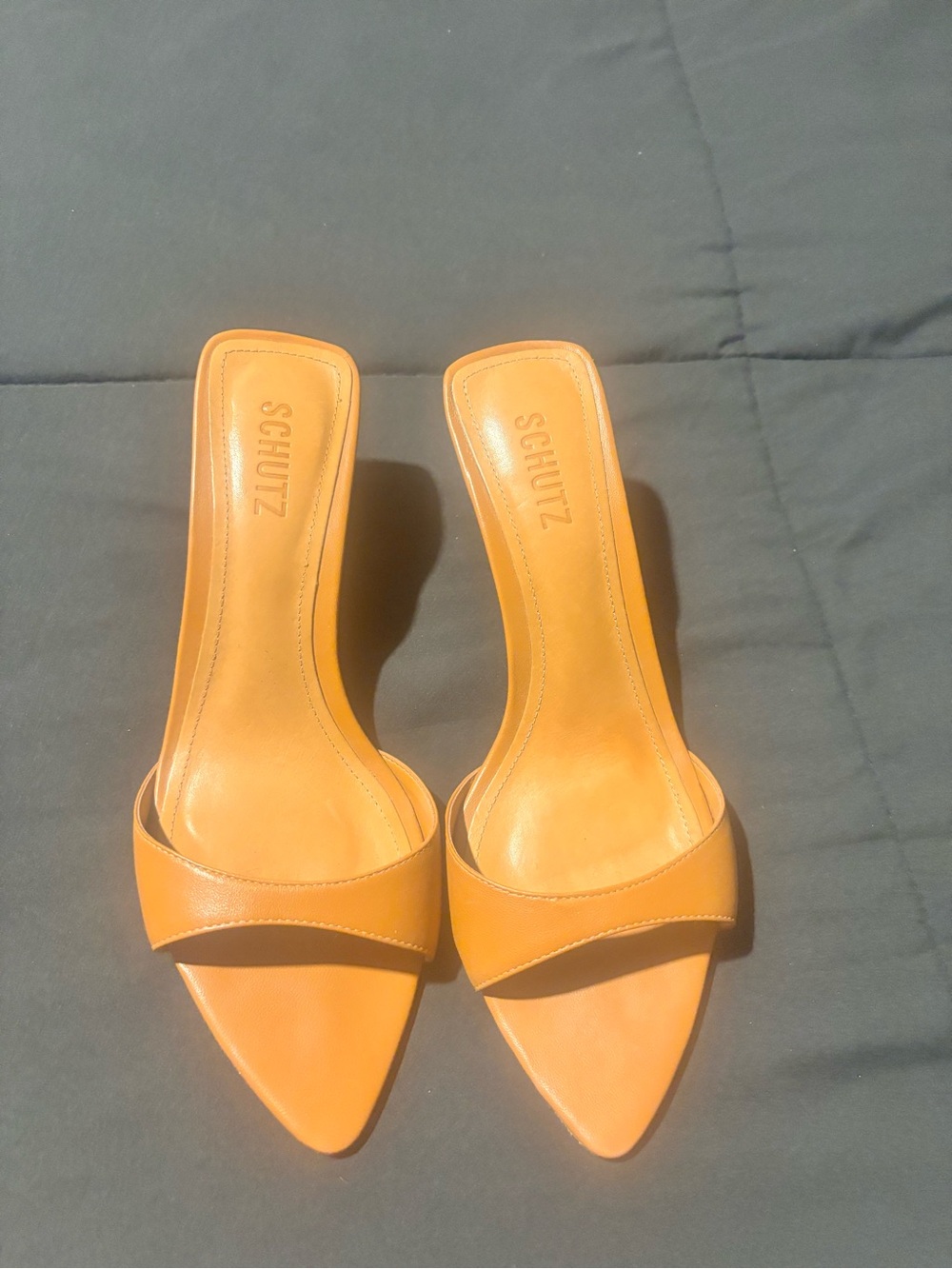 SCHUTZ Cognac Leather Pointed Slide Mules